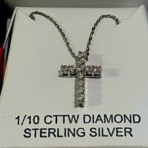 Real Diamond cross with sterling silver and silver necklace new in gift box